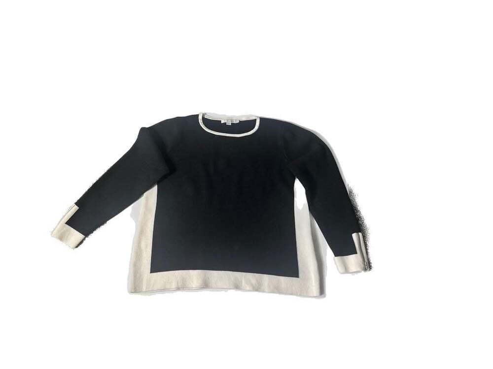Boden Black & White Colorblock Cotton Wool Sweater Zipper Cuffs US 14 UK 18